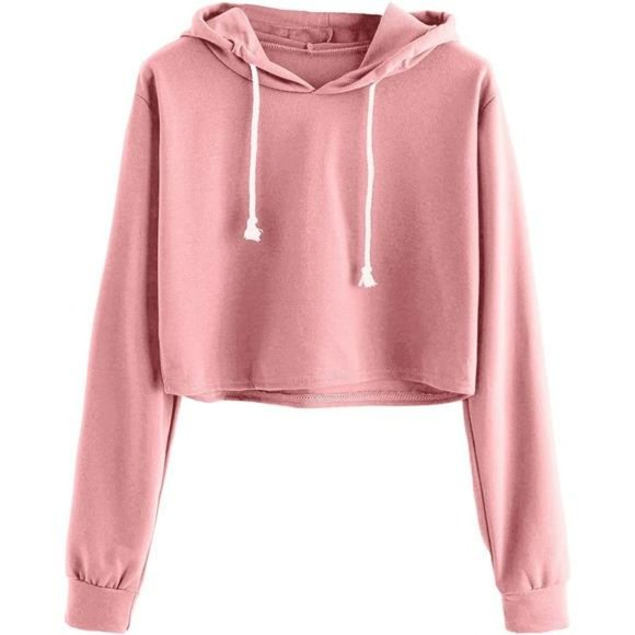 Womens Casual Drawstring Zip Up Hoodie Cute Workout Crop Top - Picture 1 of 6